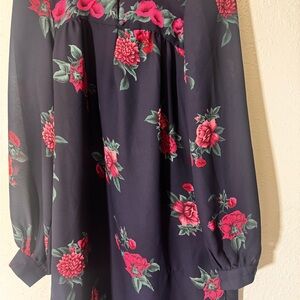 Floral Midi Dress in Black and Red